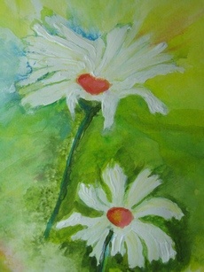 Two daisies in summer painting